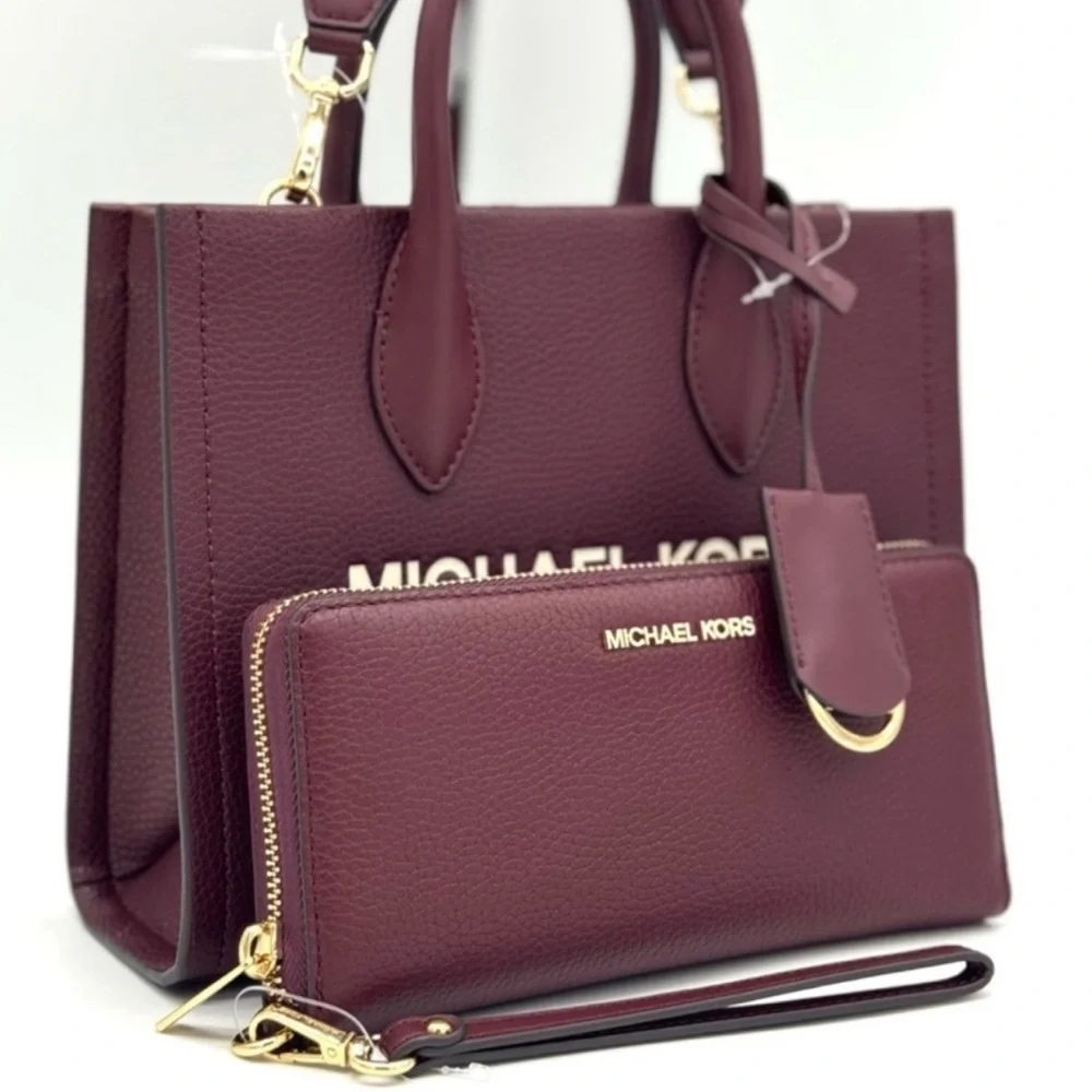 Michael Kors Small Mirella Tote Bag & Continental Wallet Wristlet Ox Blood - Picture 2 of 11
